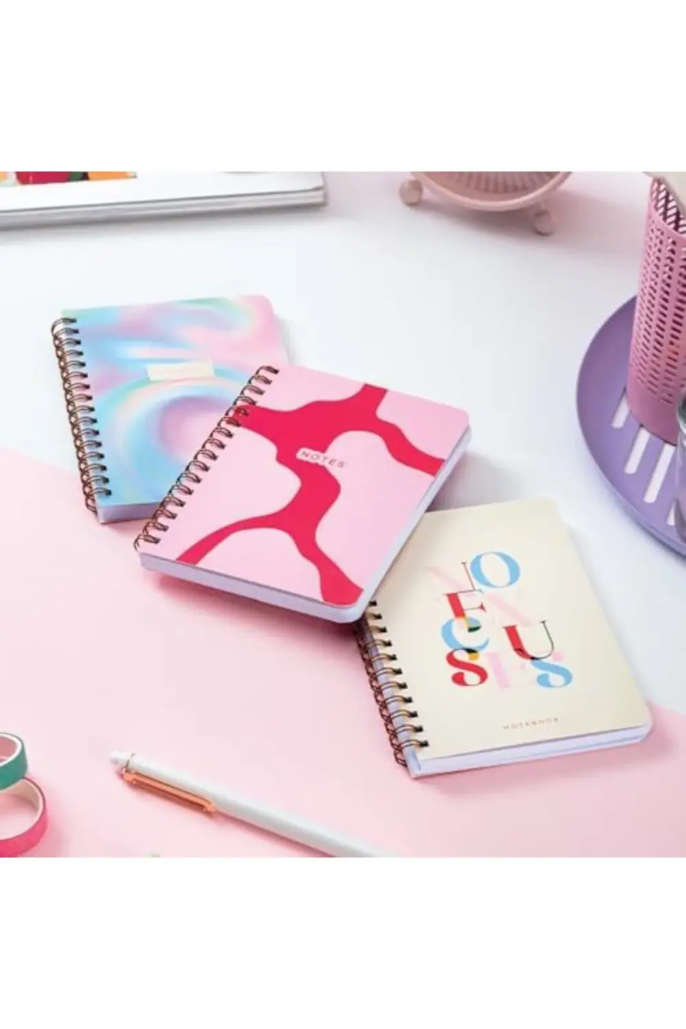 Cep Boy 10x14 cm Spiralli Çizgili Karton Kapak 3'lü Defter Seti N