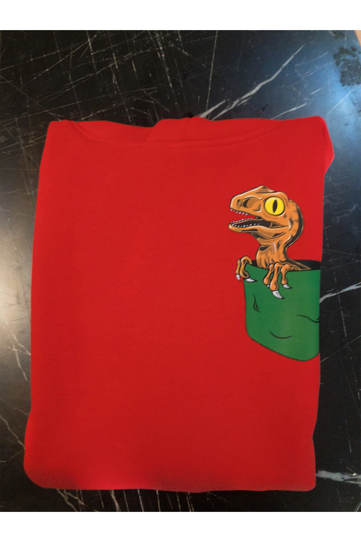 Cep Dinazor Baskılı %100 Pamuk 3 Ipl. Şardonlu Kalın Içi Polar Sweatshirt