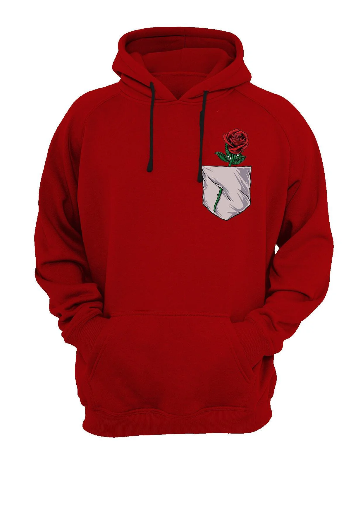 Cep Gül Baskılı Fermuarsız Kapüşonlu Sweatshirt