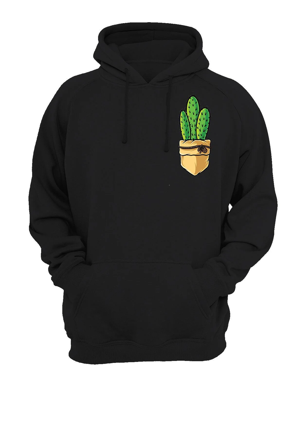 Cep Kaktüs Baskılı Fermuarsız Kapüşonlu Sweatshirt