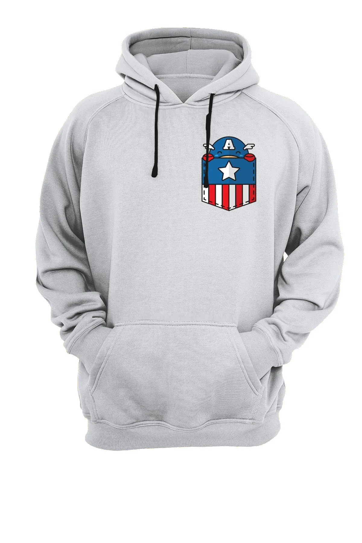Cep Kaptan Amerika Baskılı Fermuarsız Kapüşonlu Sweatshirt