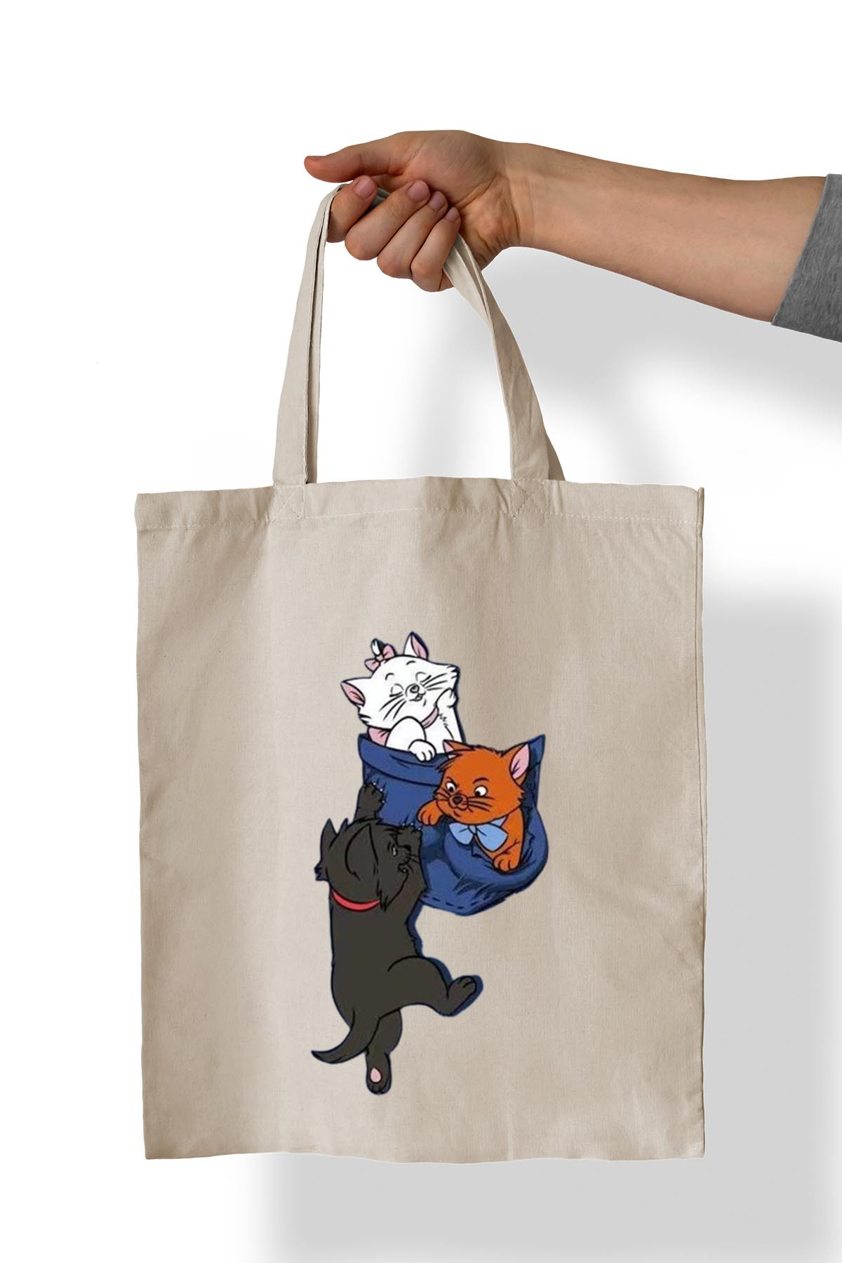 Remonz Cep Kedi Baskili %100 Pamuk 35X38 Cm Bez Çanta