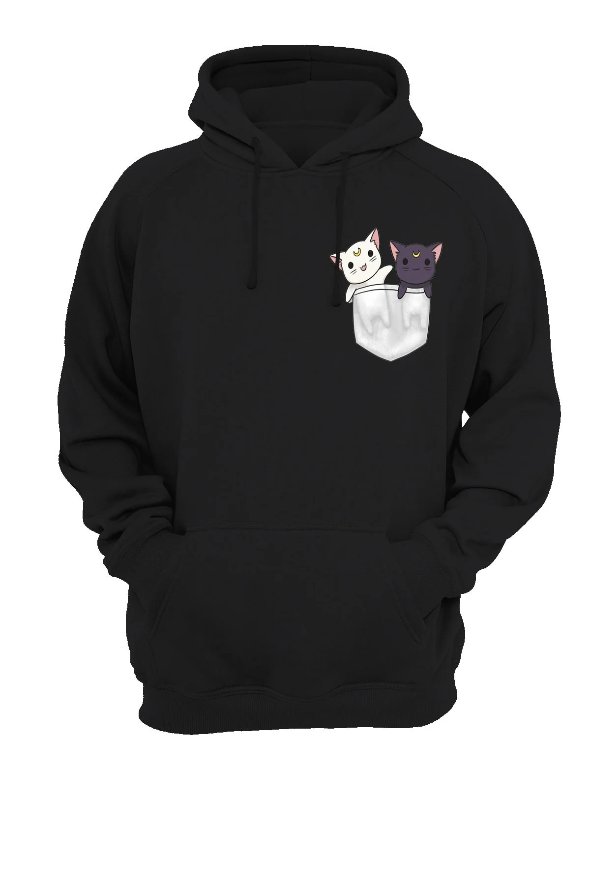 Cep Kedi Baskılı Fermuarsız Kapüşonlu Sweatshirt
