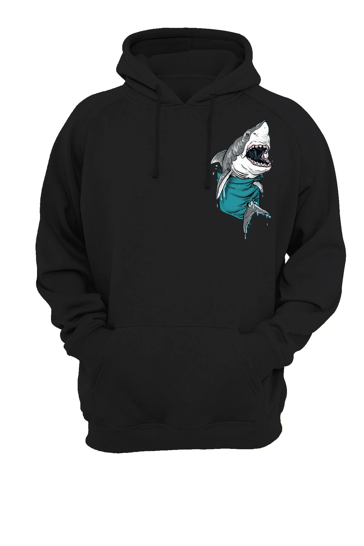 Cep Köpekbalığı Baskılı Fermuarsız Kapüşonlu Sweatshirt Cep Köpekbalığı Baskılı Fermuarsız Kapüşonlu Sweatshirt
