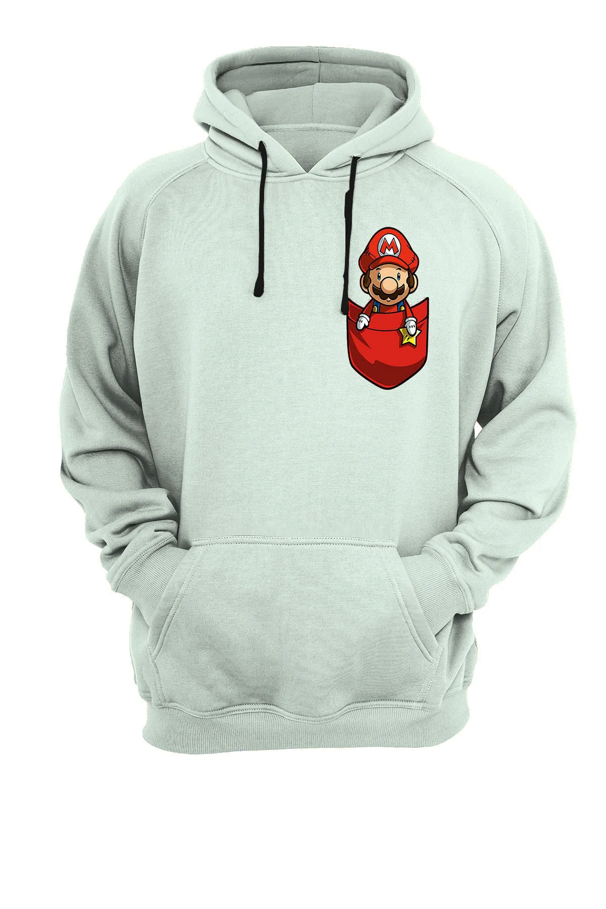 Cep Mario Baskılı Fermuarsız Kapüşonlu Sweatshirt