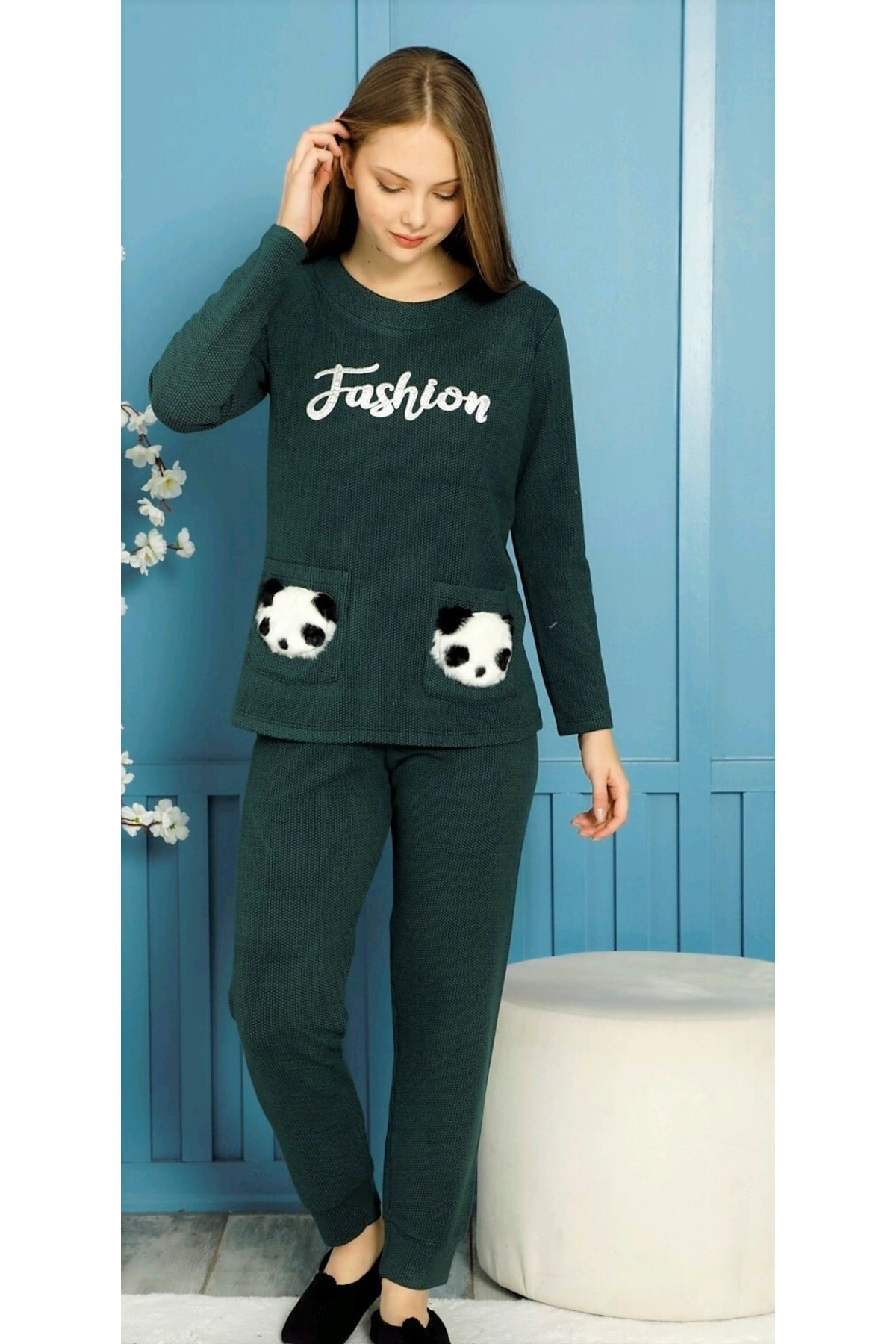 Cep Modelli Pijama Takımı Yeşil