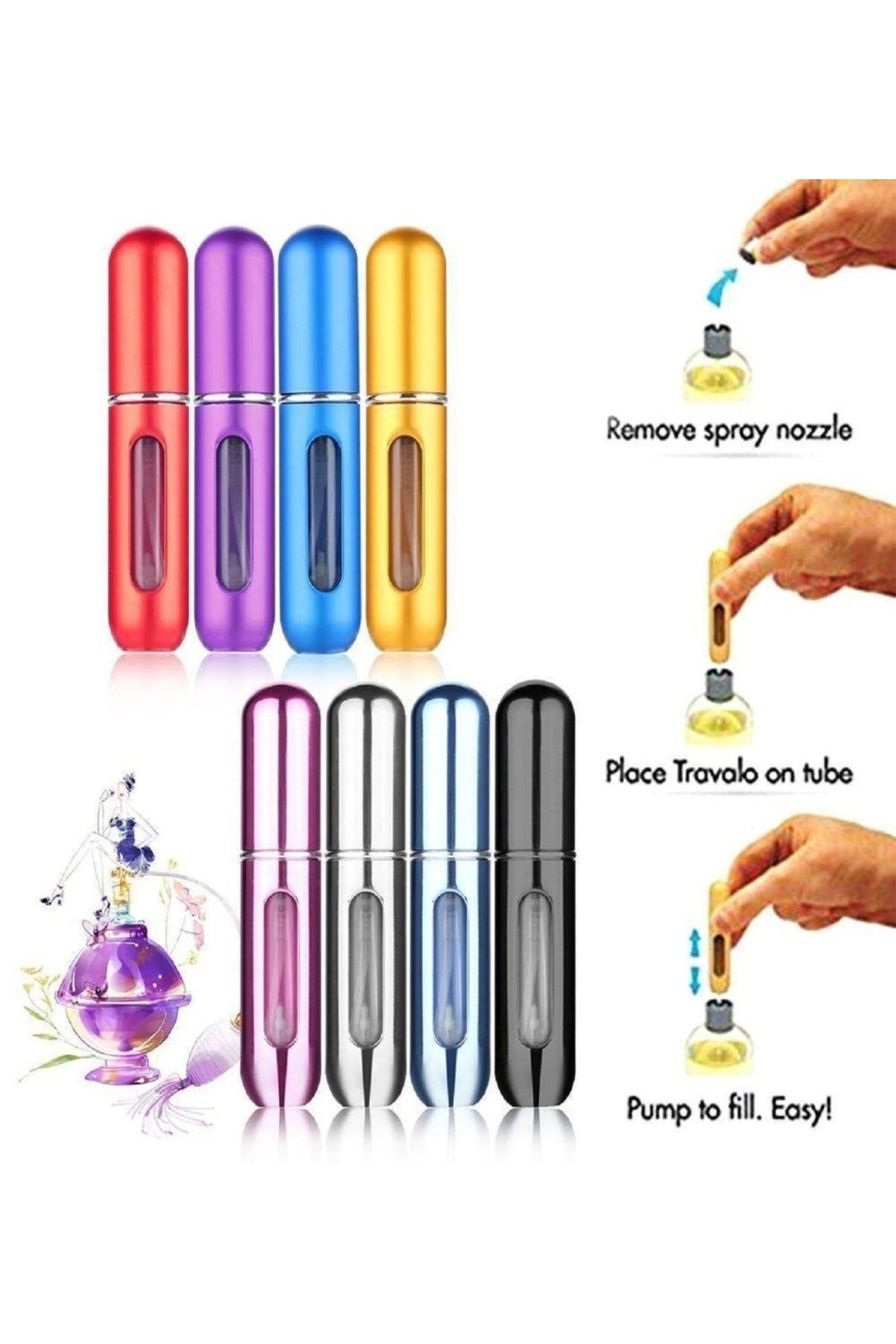 Cep Parfüm Şişesi 8 ml Doldurulabilir Atomizer - 3 Adet