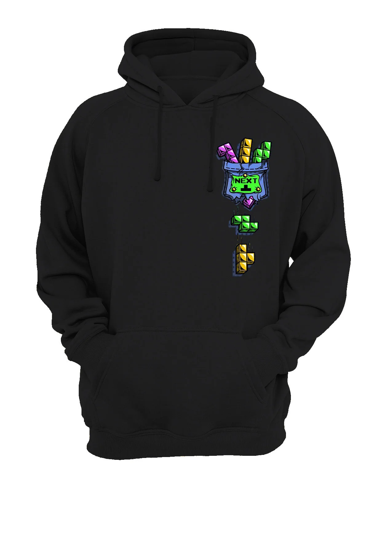 Cep Tetris Baskılı Fermuarsız Kapüşonlu Sweatshirt