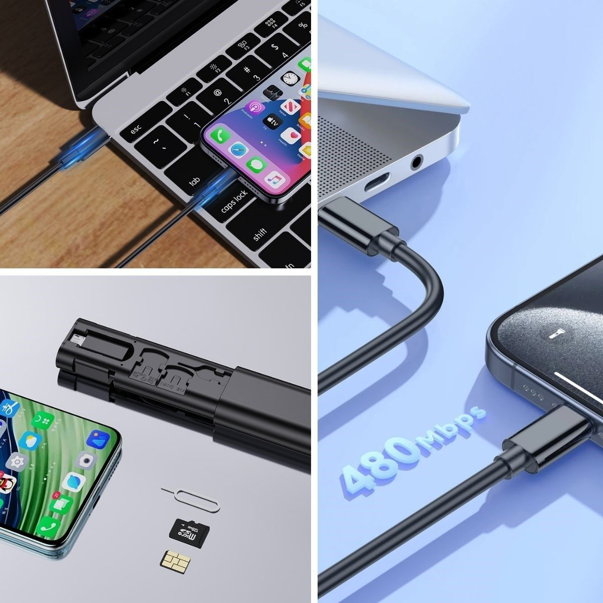 Cep Tipi 60W Bas Aç Type-C,İphone Şarj,Micro USB Hızlı Şarj Data