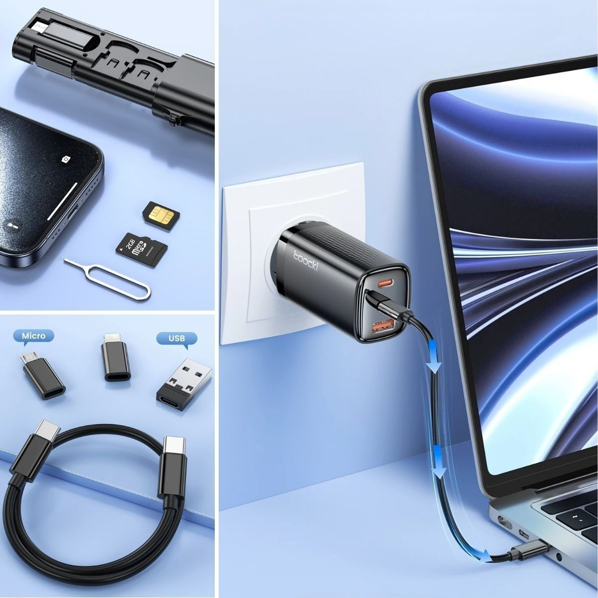 Cep Tipi 60W Bas Aç Type-C,İphone Şarj,Micro USB Hızlı Şarj Data