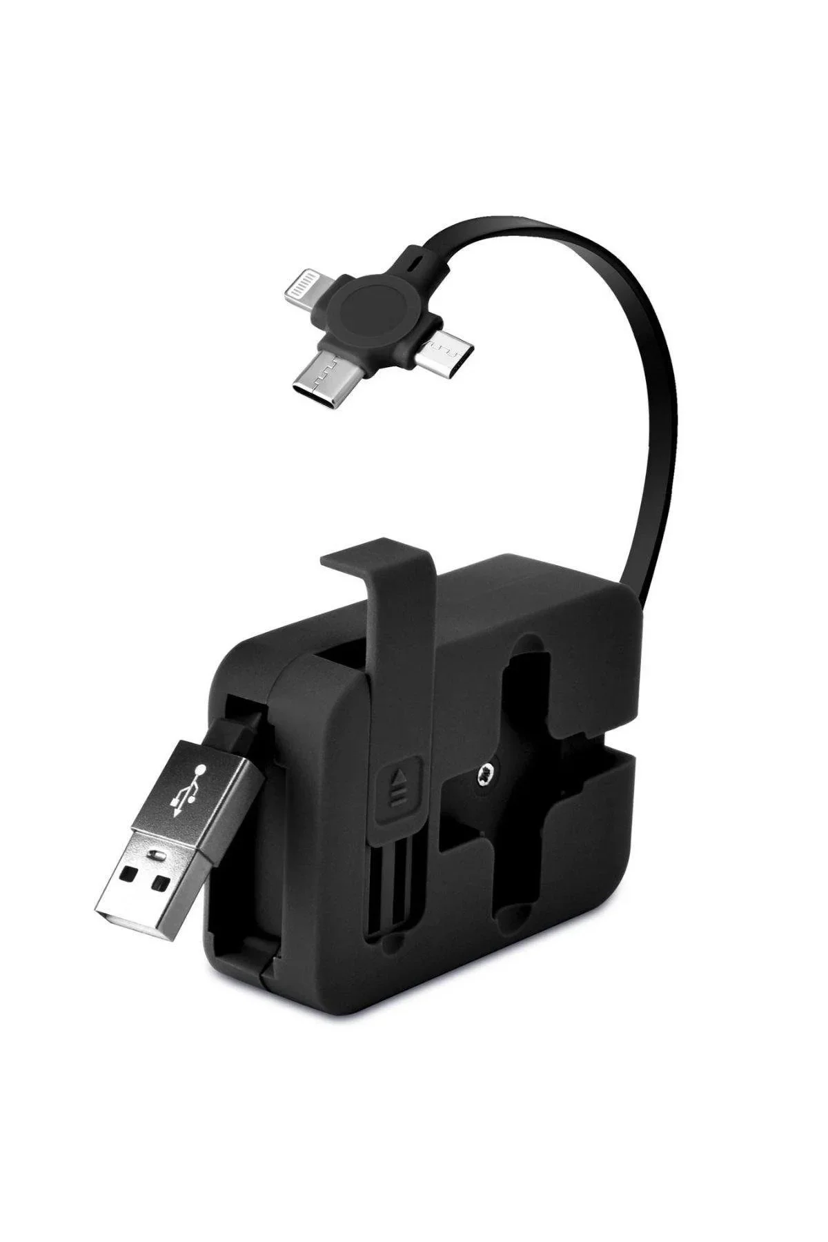 Cep Tipi Telefon Tutuculu Makaralı Uzayıp Kısalabilen 3'ü 1 Arada USB Şarj Kablosu