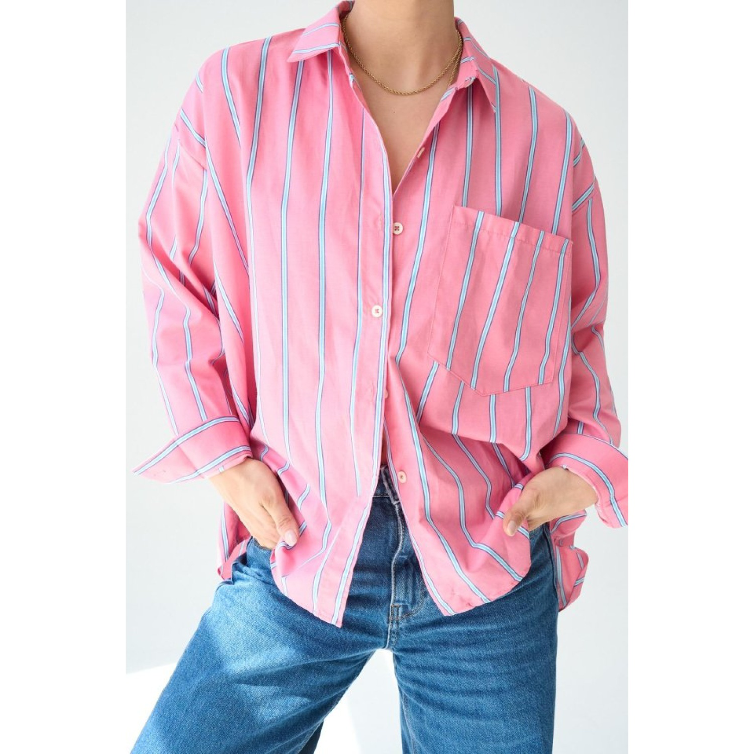 Cepli Gömlek - Pembe-Mavi