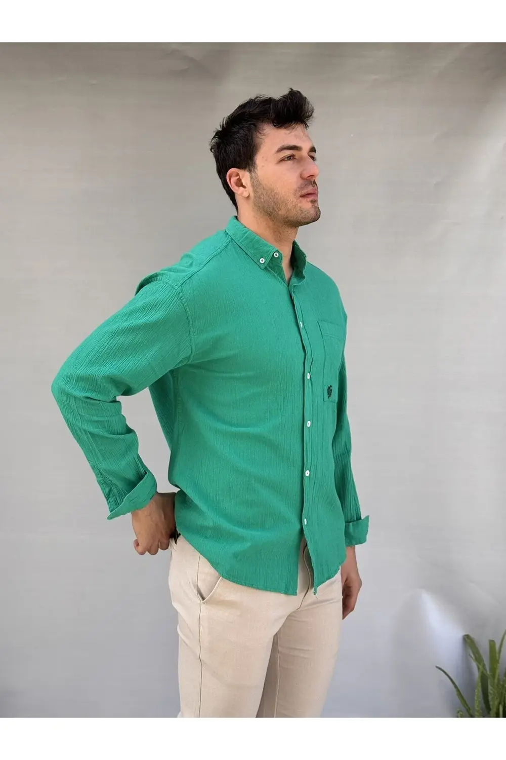 Cepli Keten Oversize Gömlek