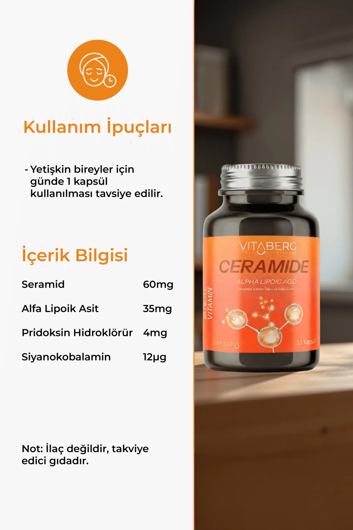 Ceramide 30 Kapsül | Seramid, Alfa Lipoik Asit, Vitamin C, B6 ve 