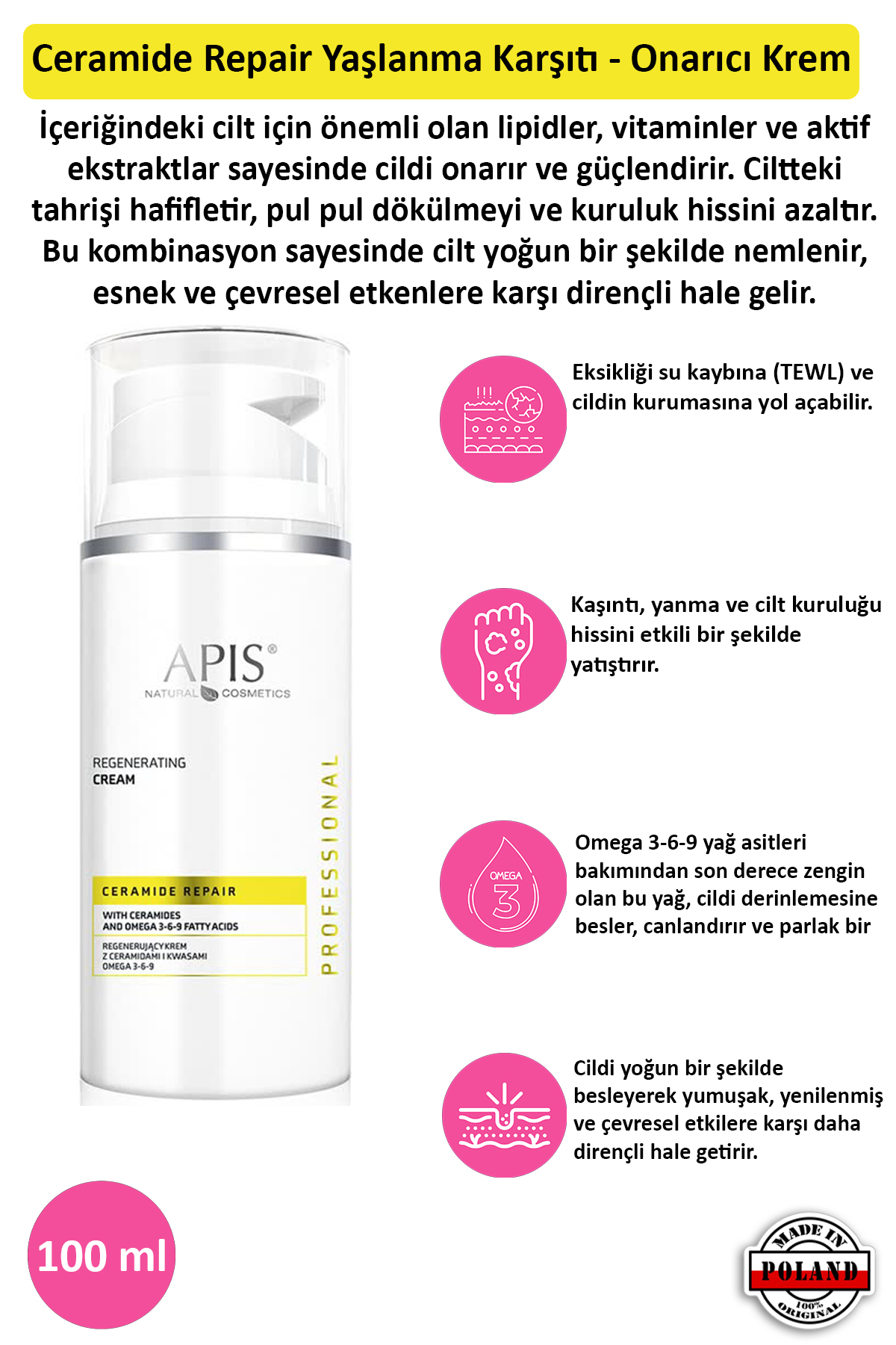 Apis Natural Cosmetics Ceramide Repair Yaşlanma Karşıtı - Onarıcı Krem - 100 Ml