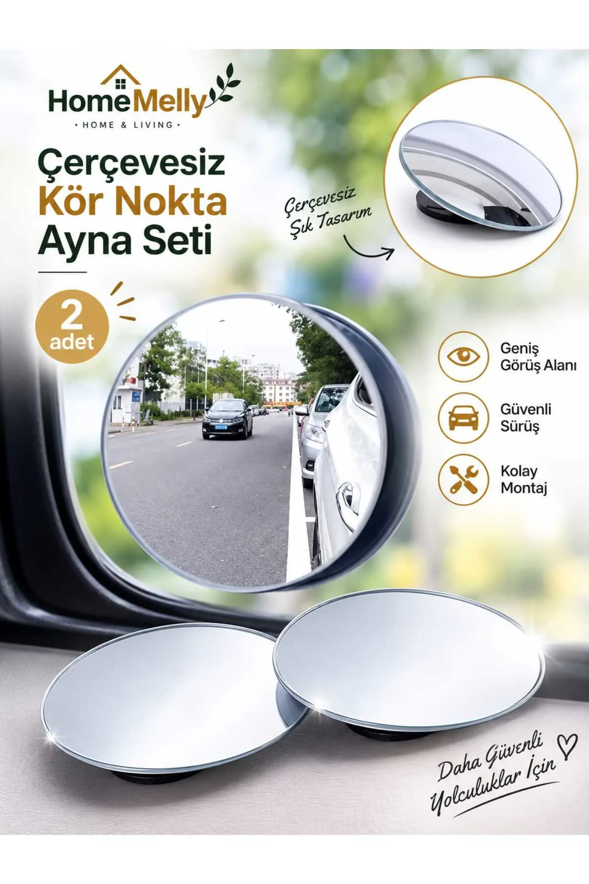 Çerçevesiz Kör Nokta Ayna Seti , 2 Adet Net Görüş Kör Nokta Aynası