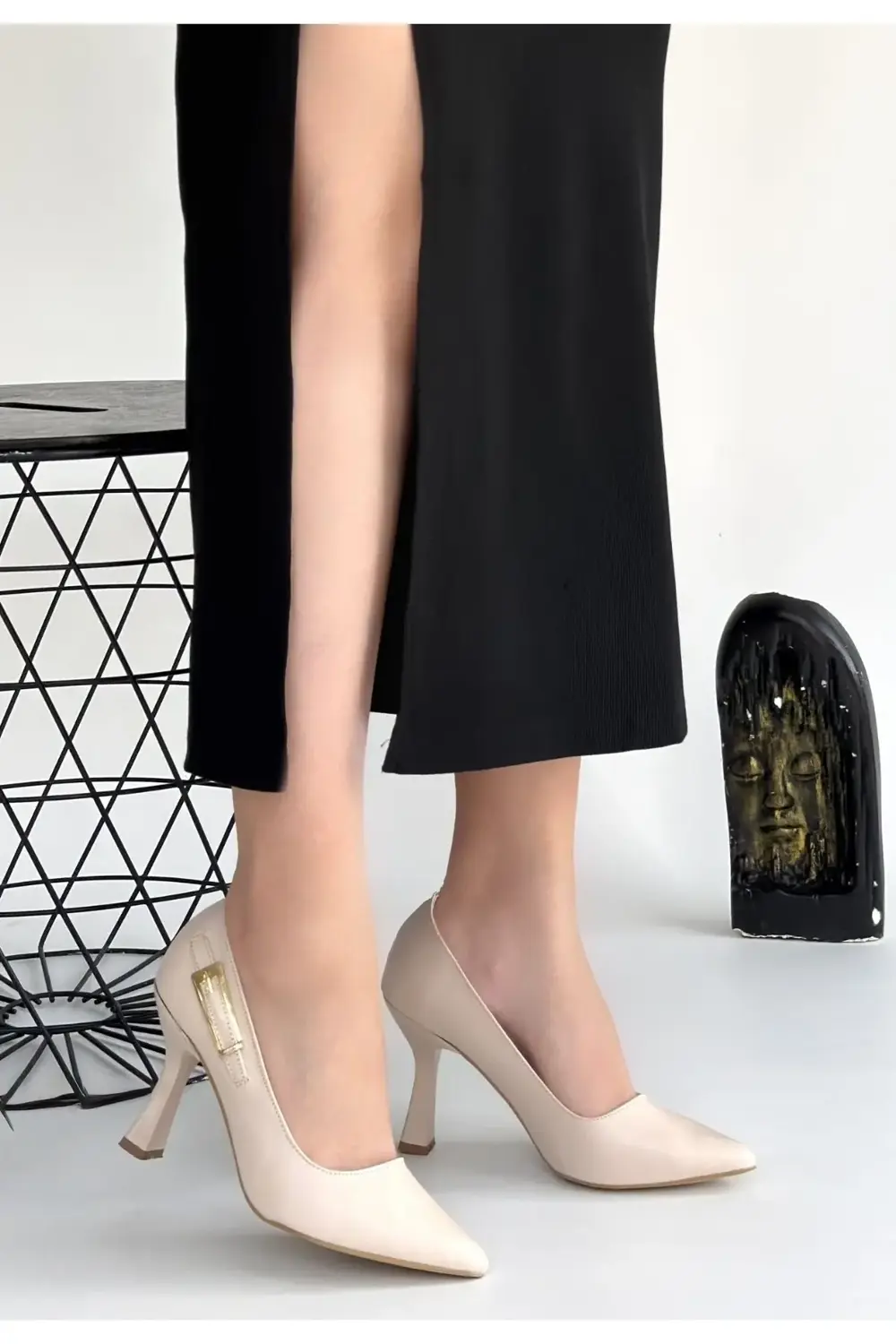 Cerin Bej Cilt Topuklu Ayakkabı