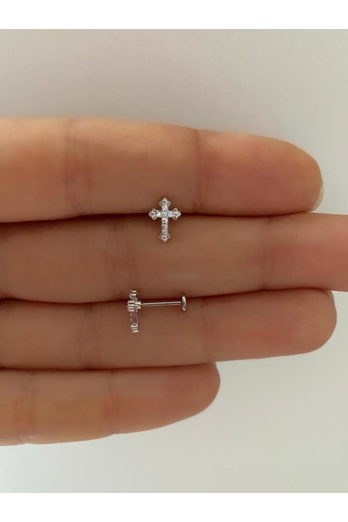 Arescollection Cerrahi Çelik Arkası Düz Önden Takmal Conch Helix Kıkırdak Lobe U