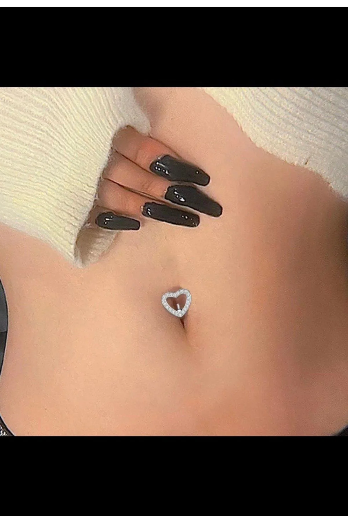 Cerrahi Çelik Boş Kalp Zirkon Taşlı Göbek Piercingi