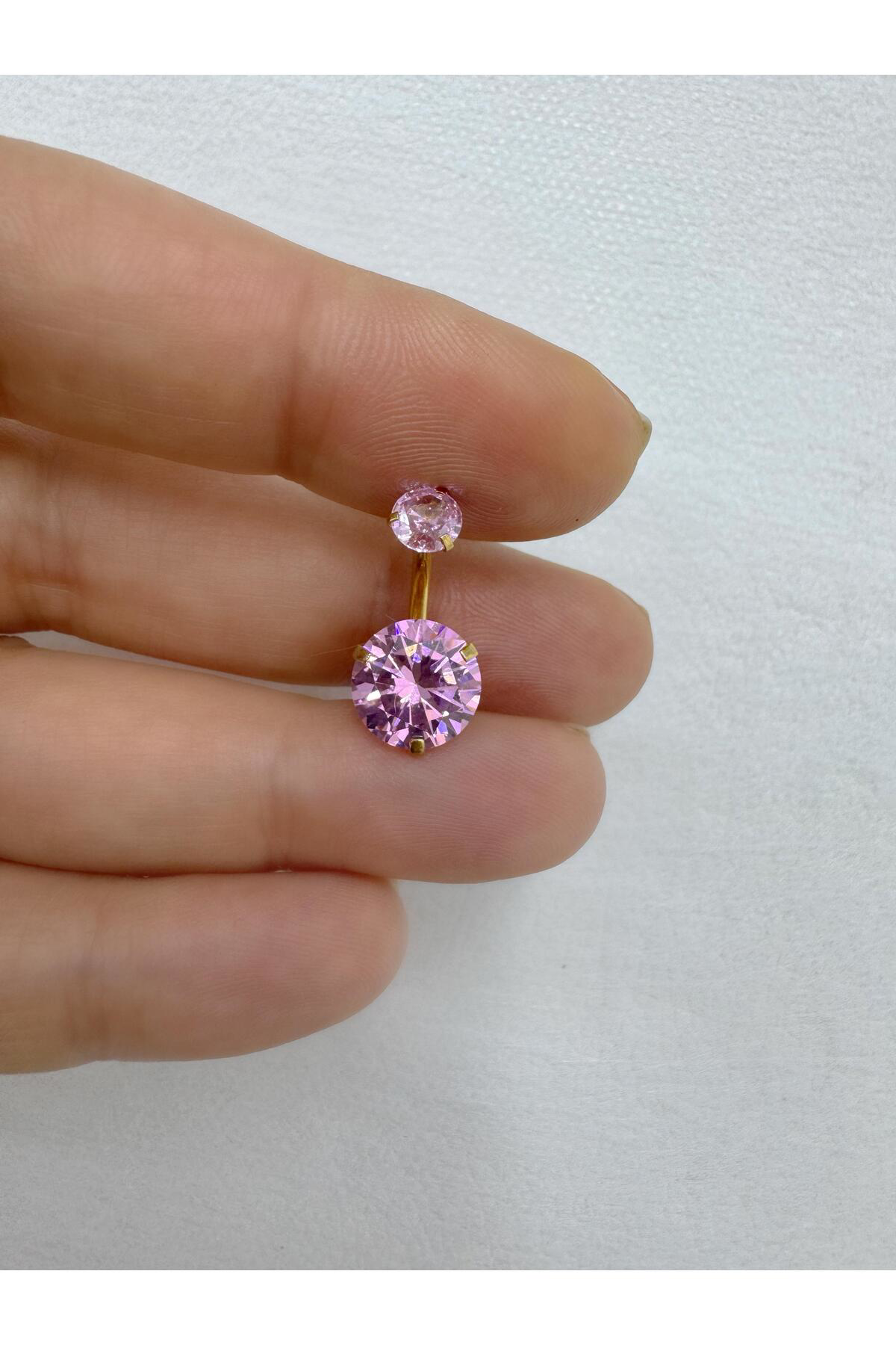 cerrahi çelik büyük (10 mm ) pembe zirkon taşlı göbek piercingi