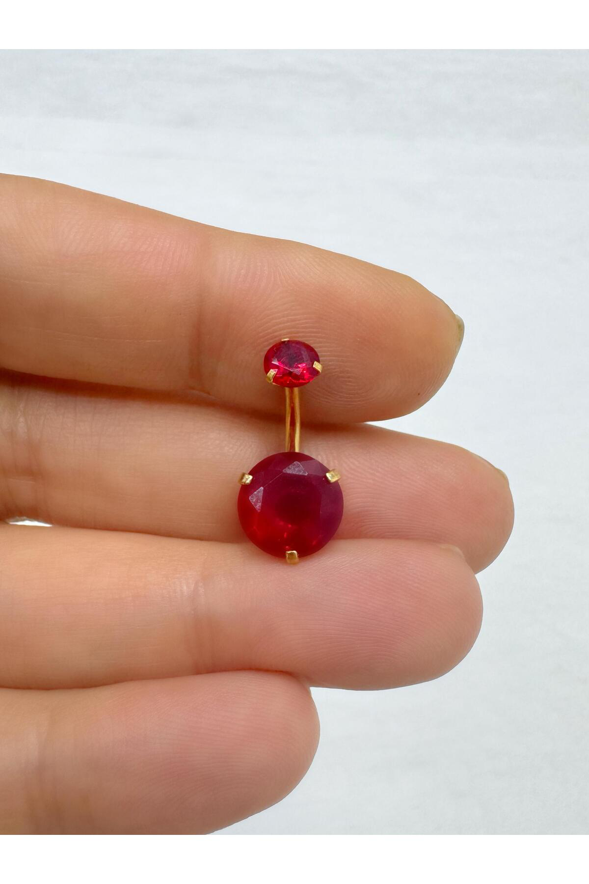 cerrahi çelik büyük (10 mm ) kırmızı zirkon taşlı göbek piercingi cerrahi çelik büyük (10 mm ) kırmızı zirkon taşlı göbek piercingi