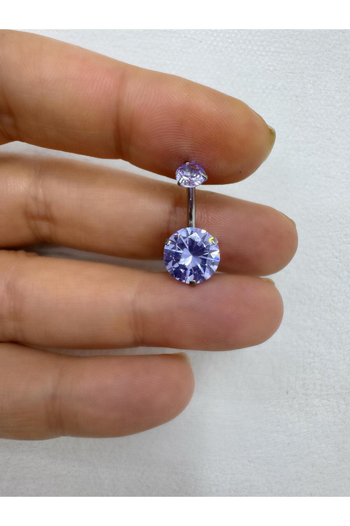 cerrahi çelik büyük (10 mm ) lila  zirkon taşlı göbek piercingi