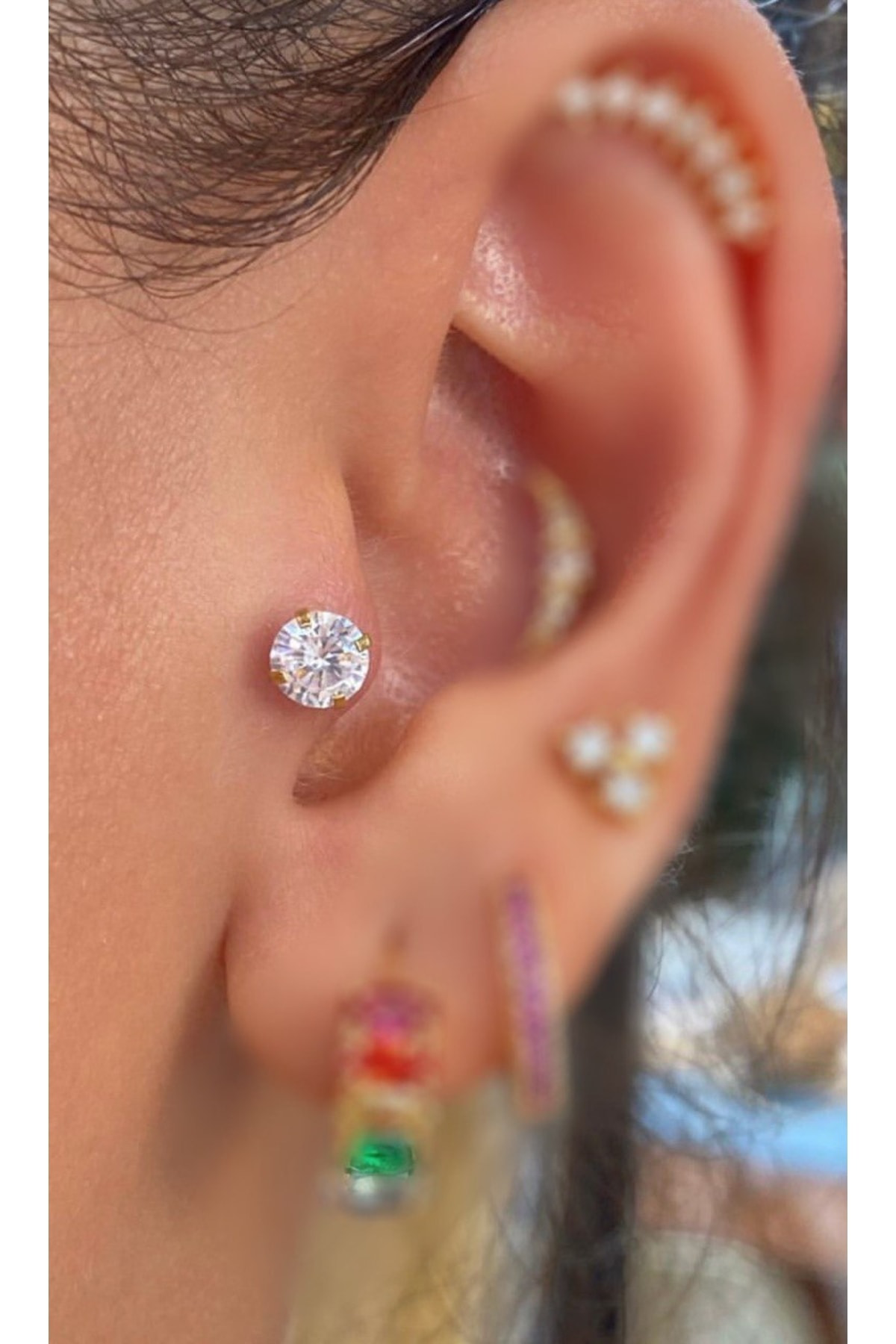 Cerrahi Çelik Büyük Tek Taş Tragus Helix Kıkırdak Conch Piercing 