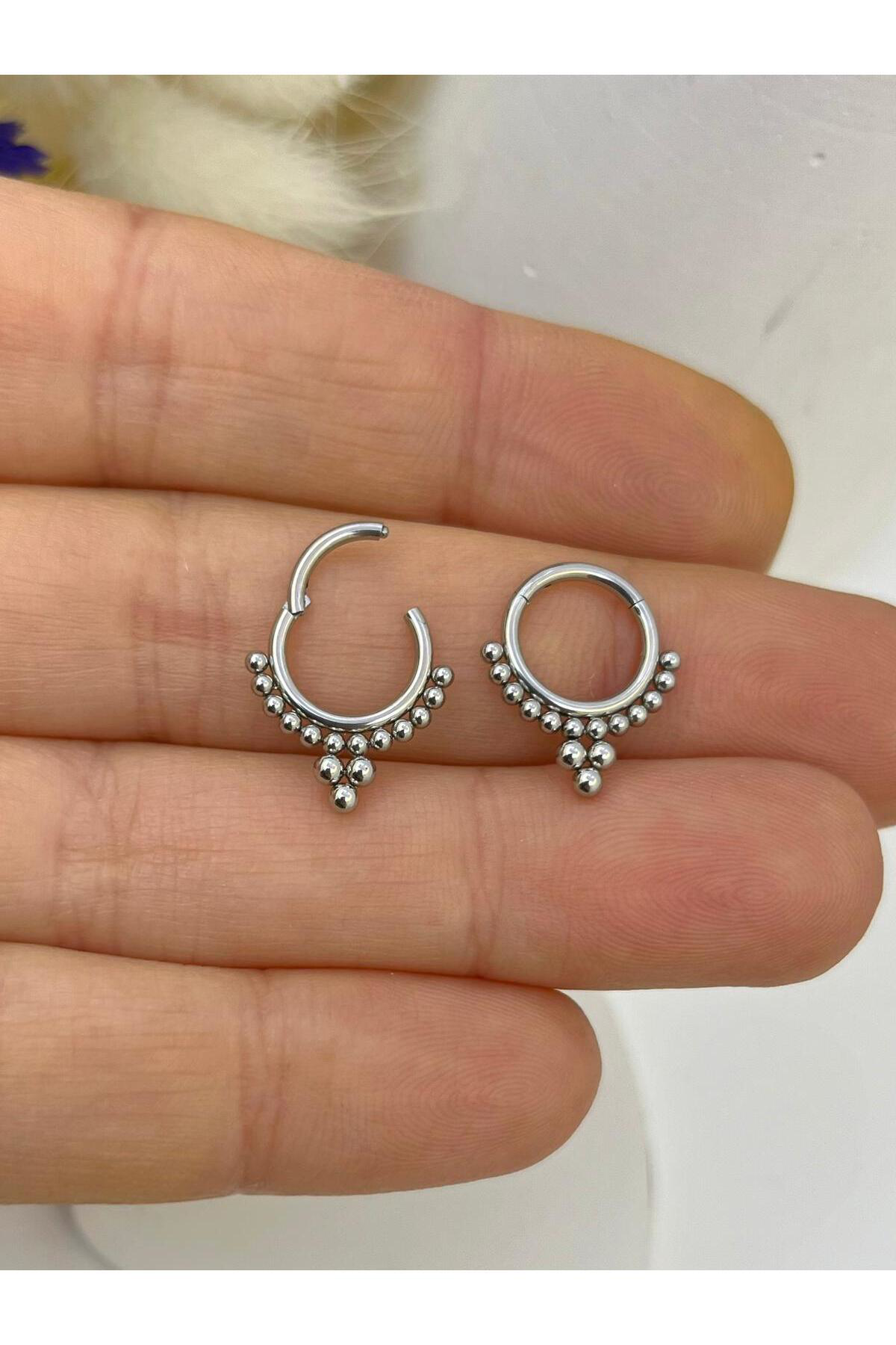 CERRAHİ ÇELİK  DAİTH SEPTUM UYUMLU 1 ADET  MENTEŞELİ HALKA PİERCİ
