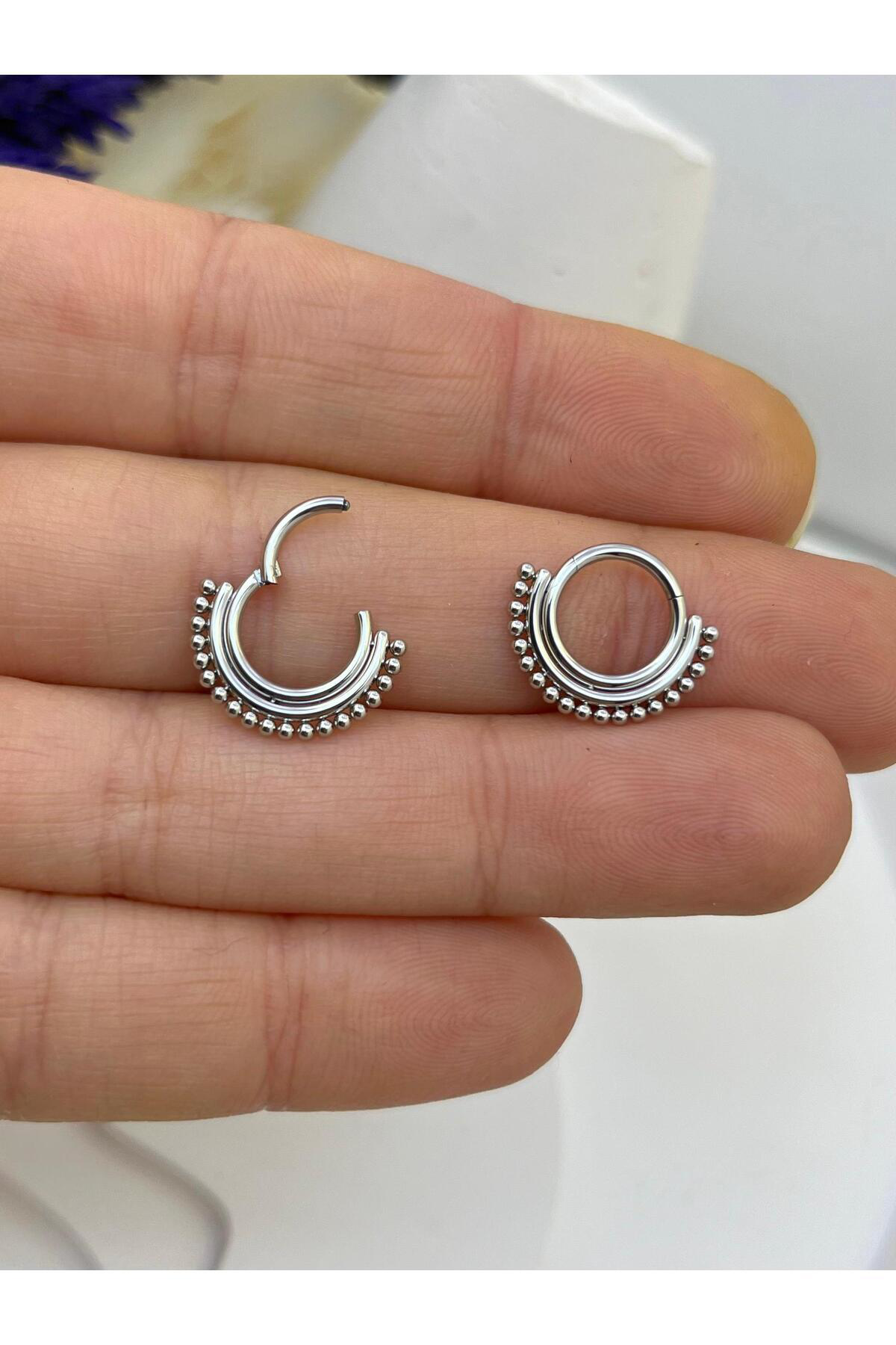 CERRAHİ ÇELİK  DAİTH SEPTUM UYUMLU 1 ADET  MENTEŞELİ HALKA PİERCİ