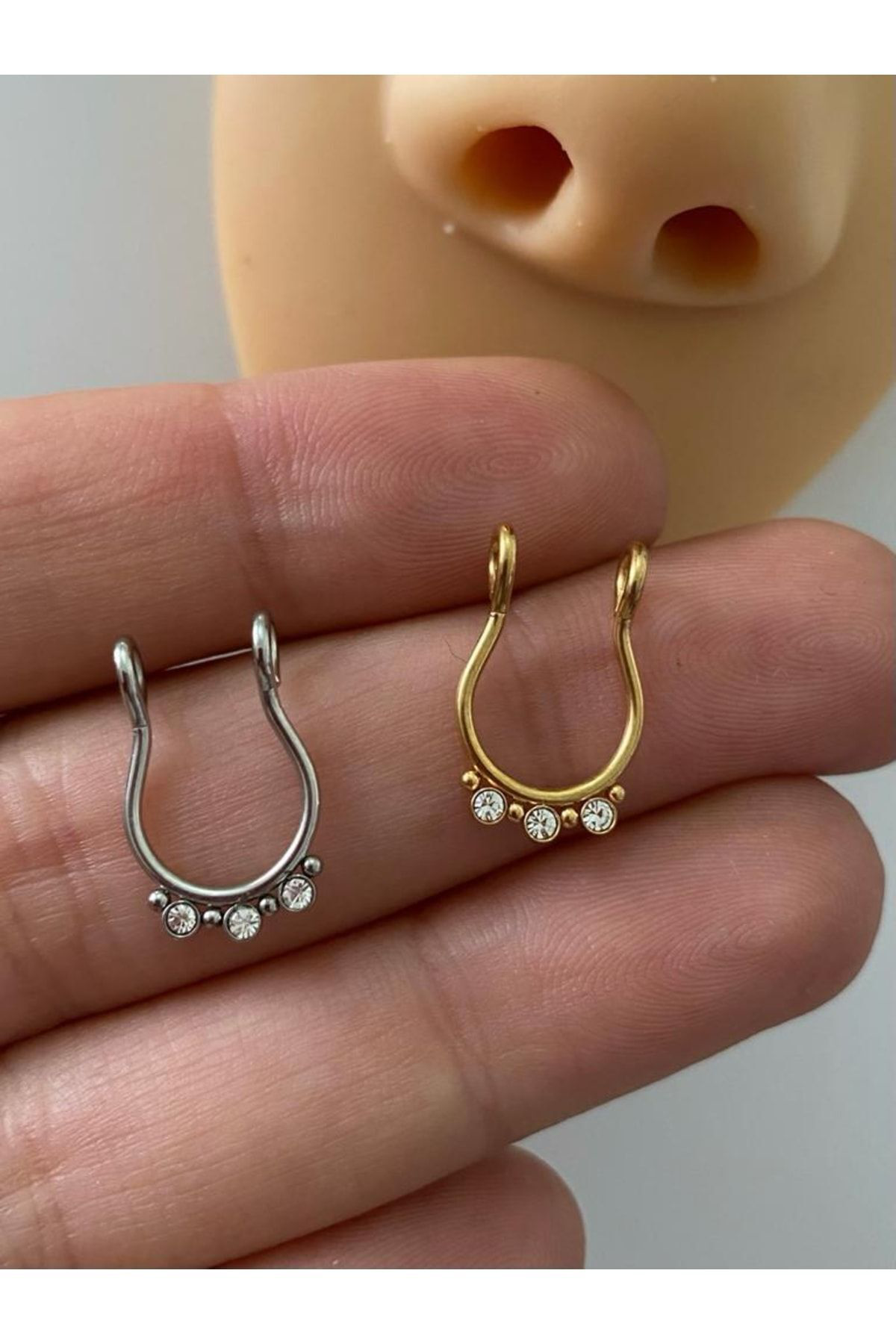 Cerrahi Çelik Delik Gerektirmeyen Sıkıştırma Fake Sahte Burun Septum Piercing