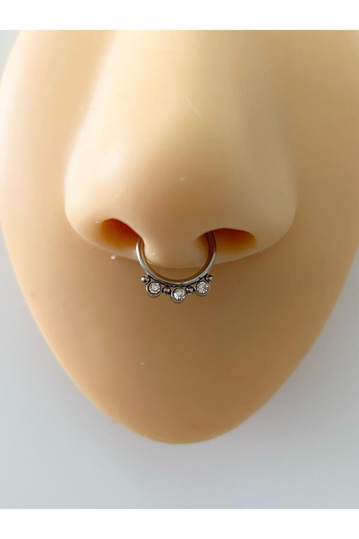 Cerrahi Çelik Delik Gerektirmeyen Sıkıştırma Fake Sahte Burun Septum Piercing