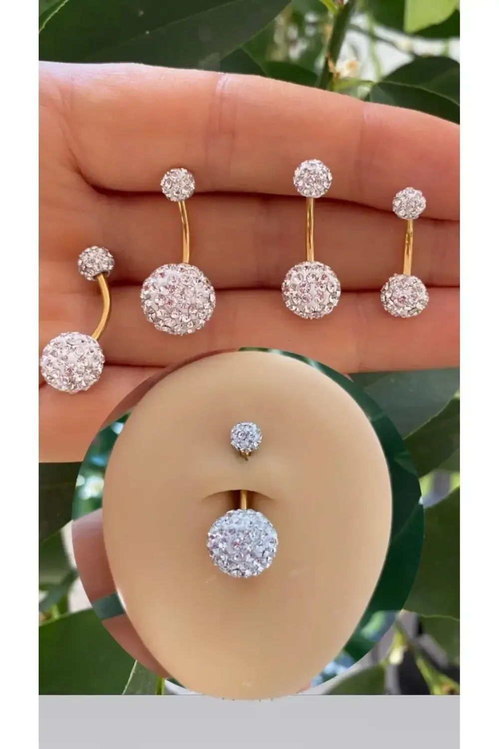Arescollection Cerrahi Çelik Gold Barlı Şambala Zirkon Taşlı Göbek Piercingi
