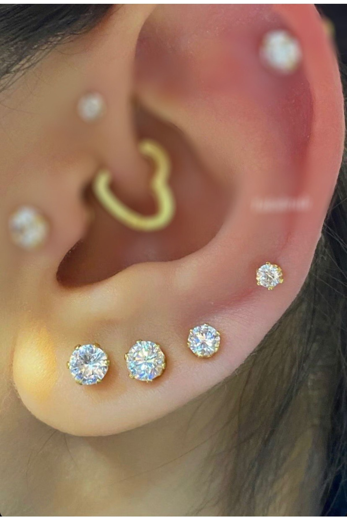 Cerrahi Çelik Gold Renk Tek Taş Tragus Helix Kıkırdak Piercingi