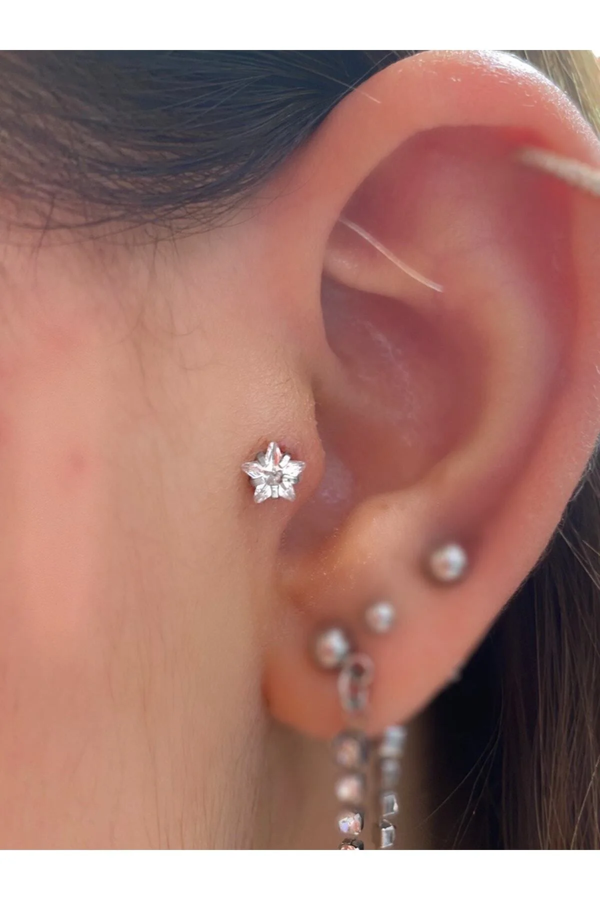 Cerrahi Çelik Gümüş Renk Tek Taş Yıldız Tragus Helix Kıkırdak Piercing