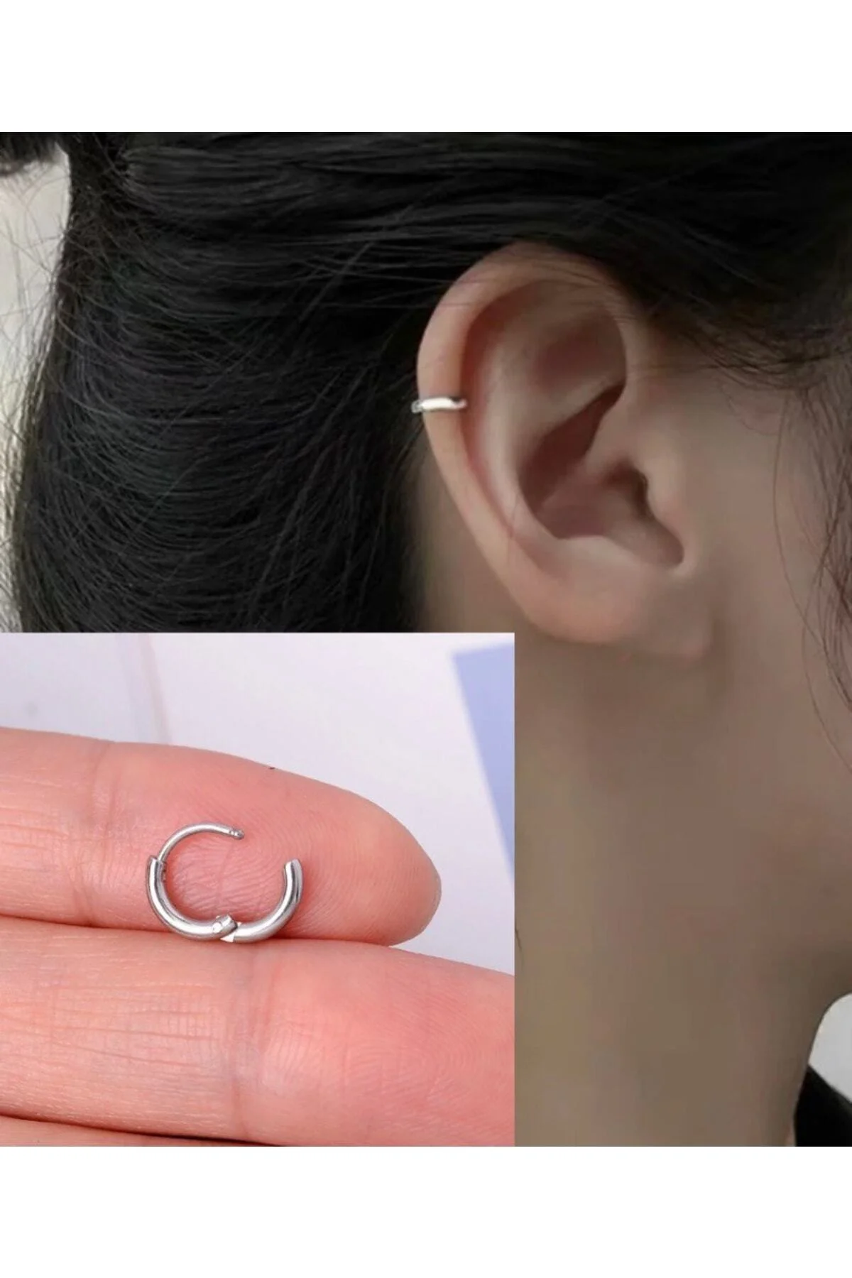 Cerrahi Çelik Gümüş Renk Tragus Helix Upper Lobe Uyumlu Piercing 