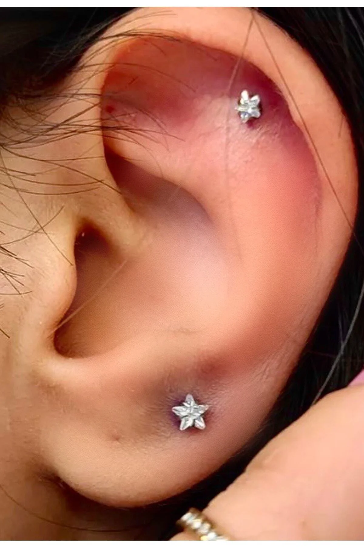 Cerrahi Çelik Gümüş Renk Tek Taş Yıldız Tragus Helix Kıkırdak Piercing