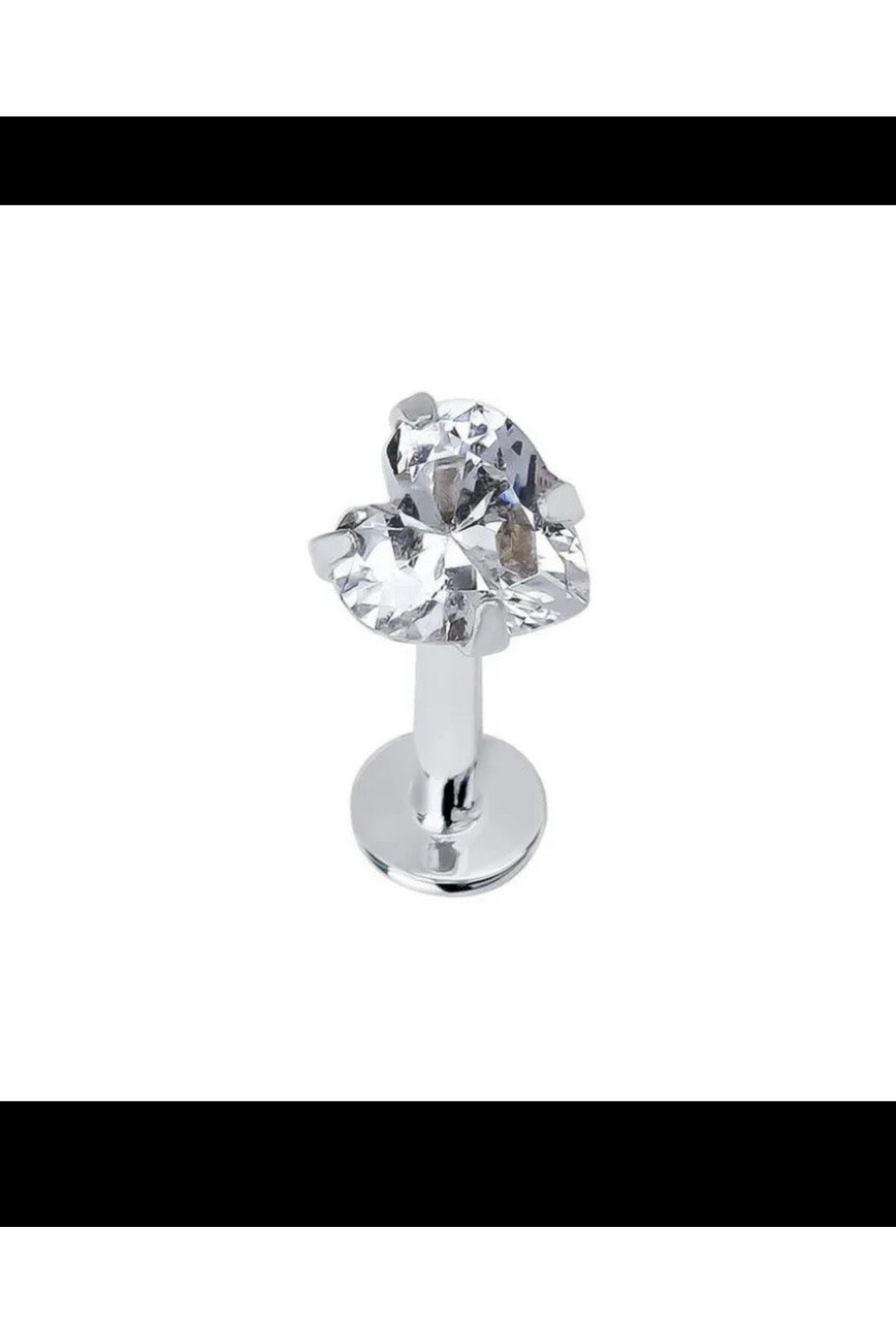 Arescollection Cerrahi Çelik Gümüş Renk Tek Taş Kalp Tragus Helix Conch Lobe Pie