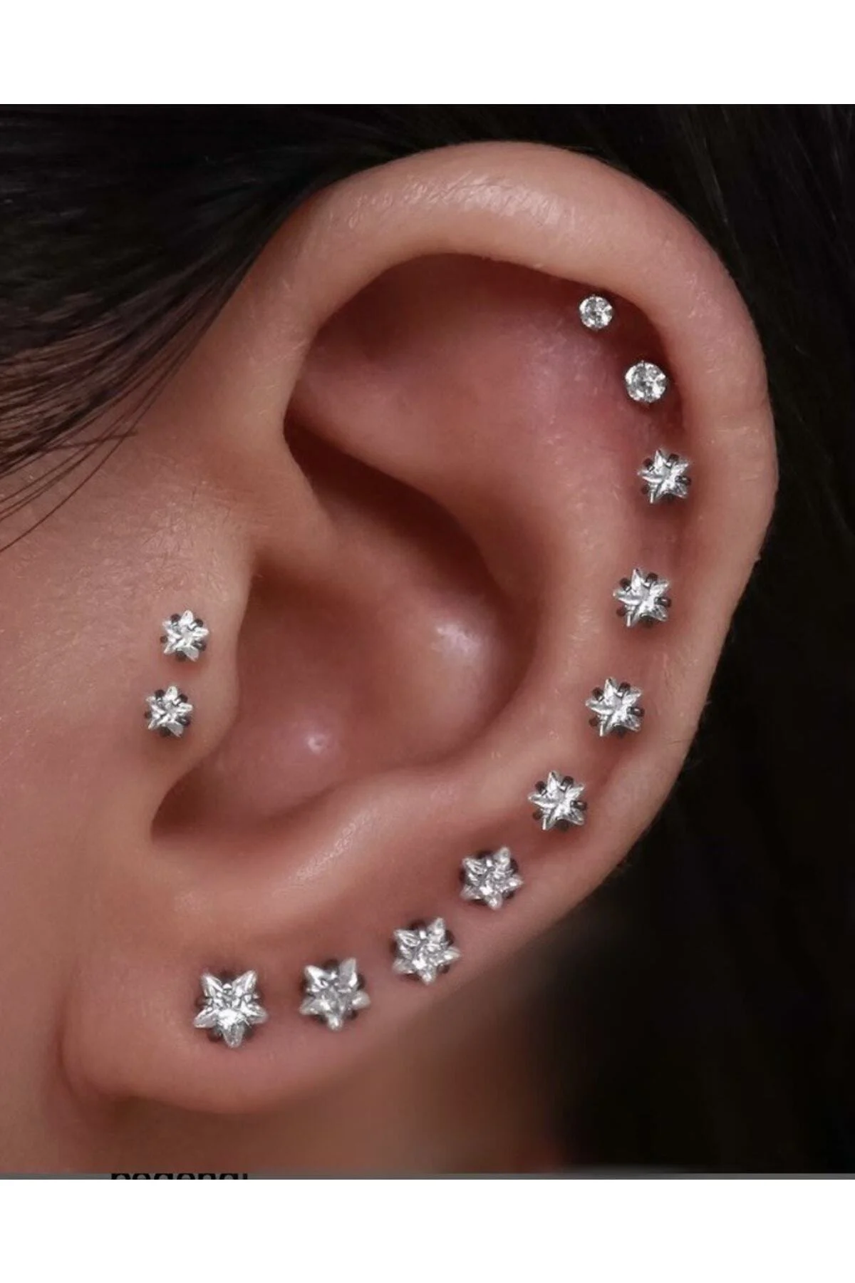 Cerrahi Çelik Gümüş Renk Tek Taş Yıldız Tragus Helix Kıkırdak Piercing
