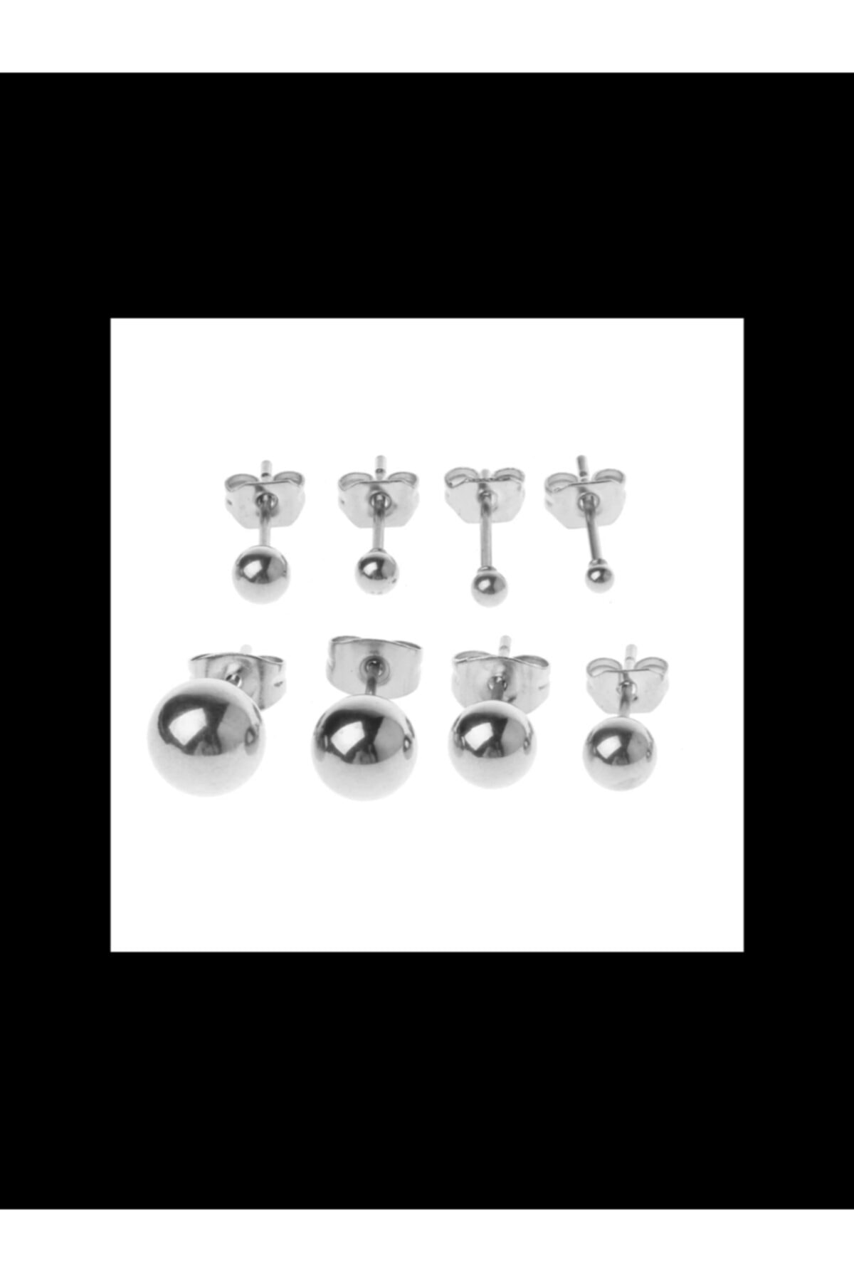 Arescollection Cerrahi Çelik Gümüş Renk 3 Boy Top Küpe