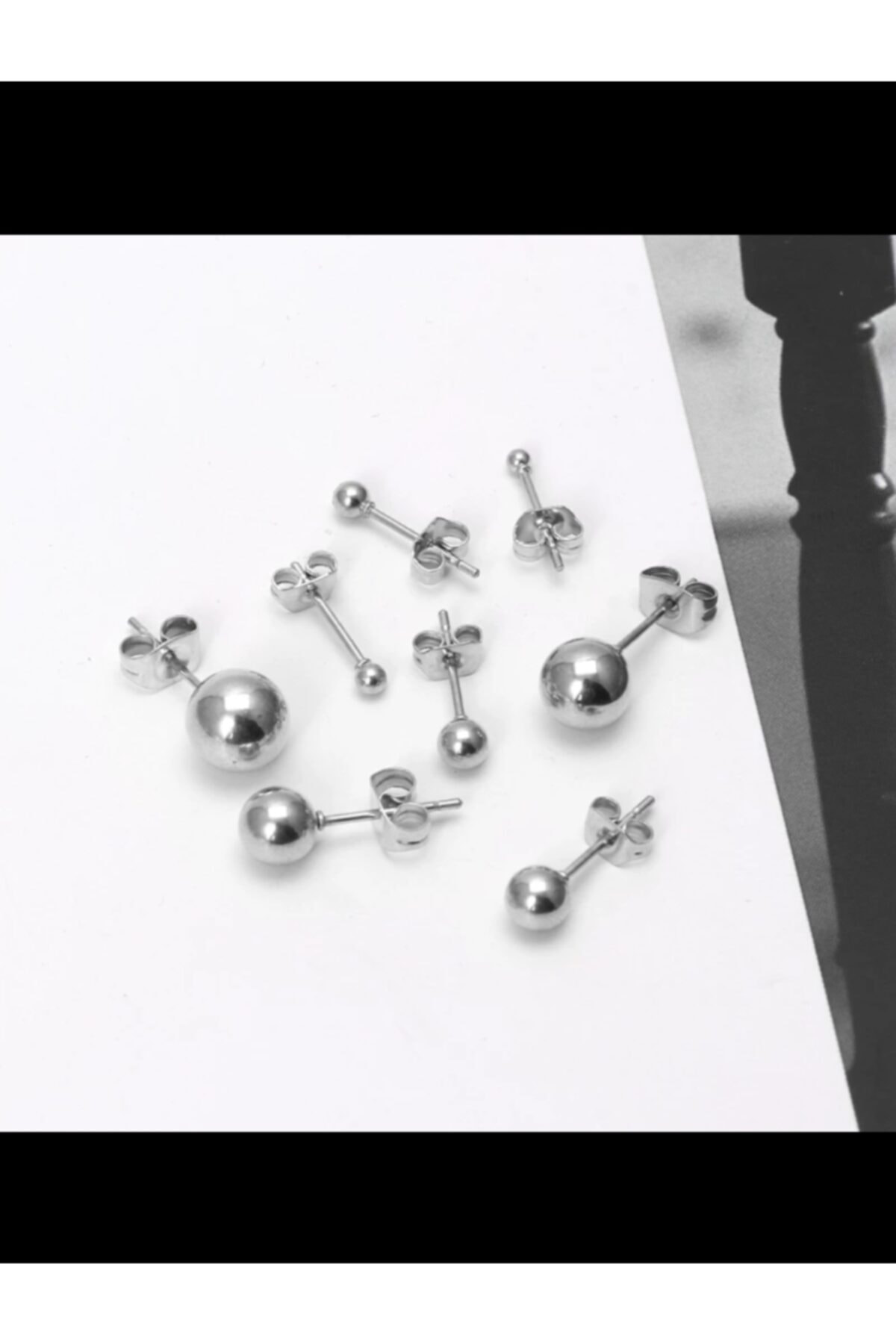 Arescollection Cerrahi Çelik Gümüş Renk 3 Boy Top Küpe