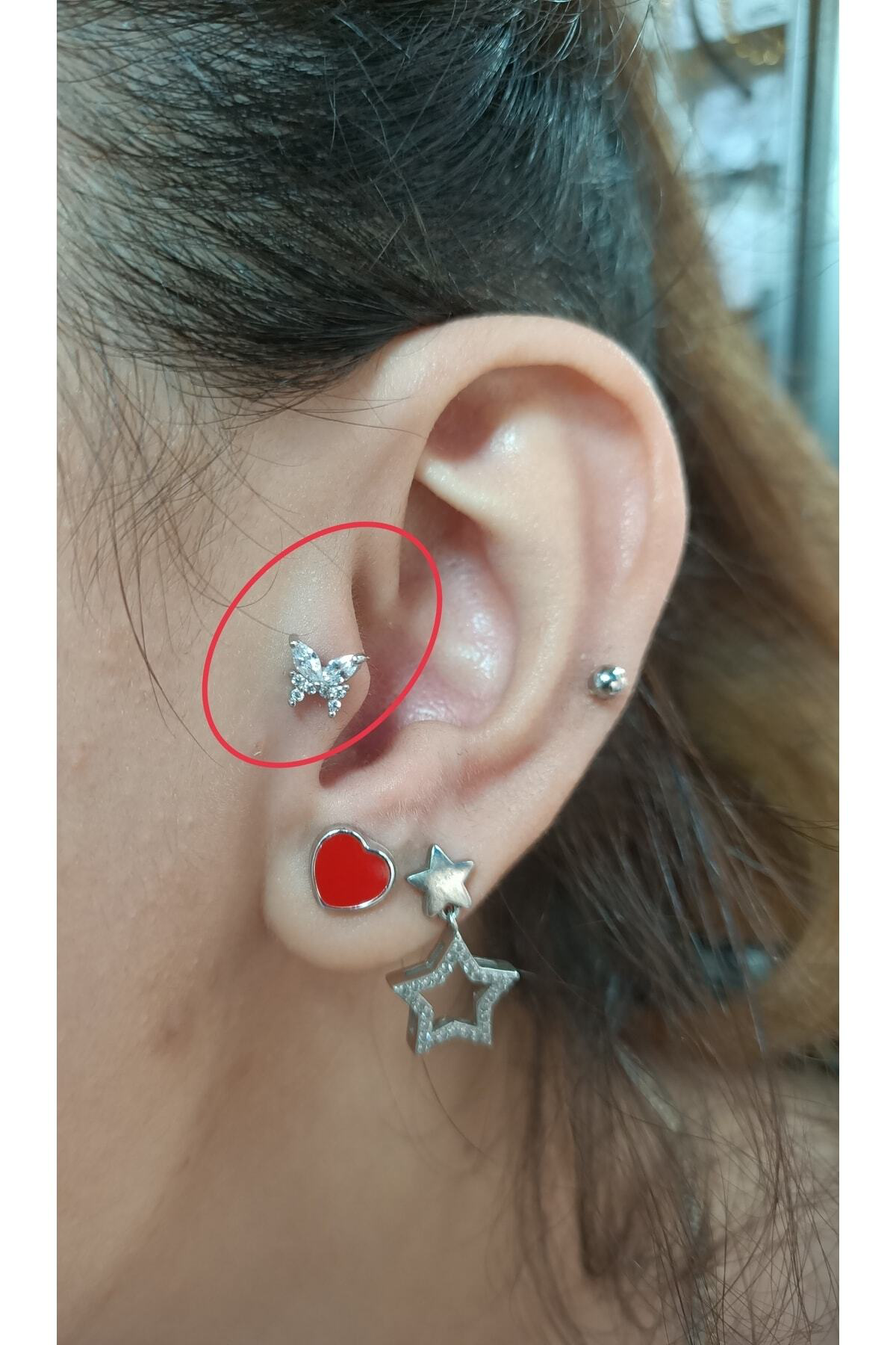 Cerrahi Çelik Gümüş Renk Kelebek Tragus,kıkırdak ( Helix) Piercingi