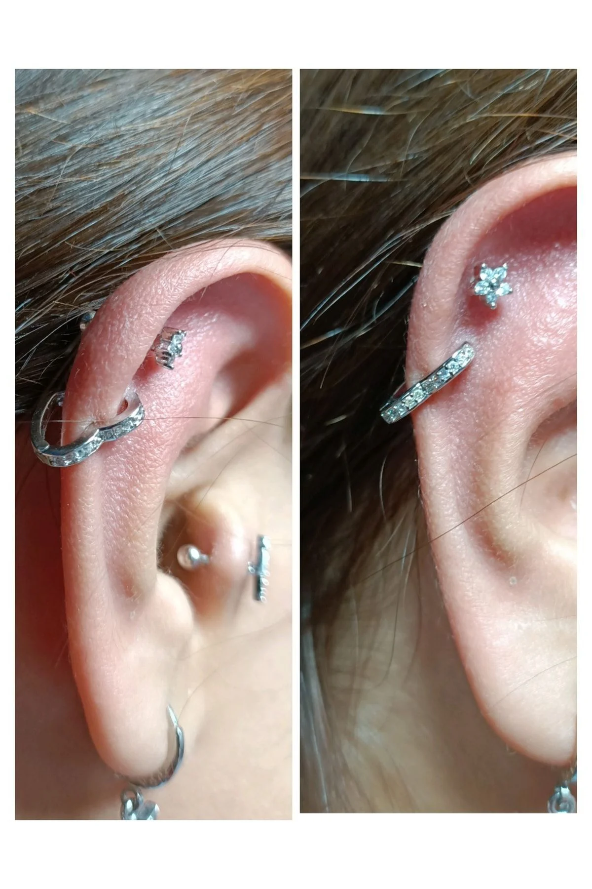Cerrahi Çelik Gümüş Renk Taşlı Kalp Halka Kıkırdak Piercingi