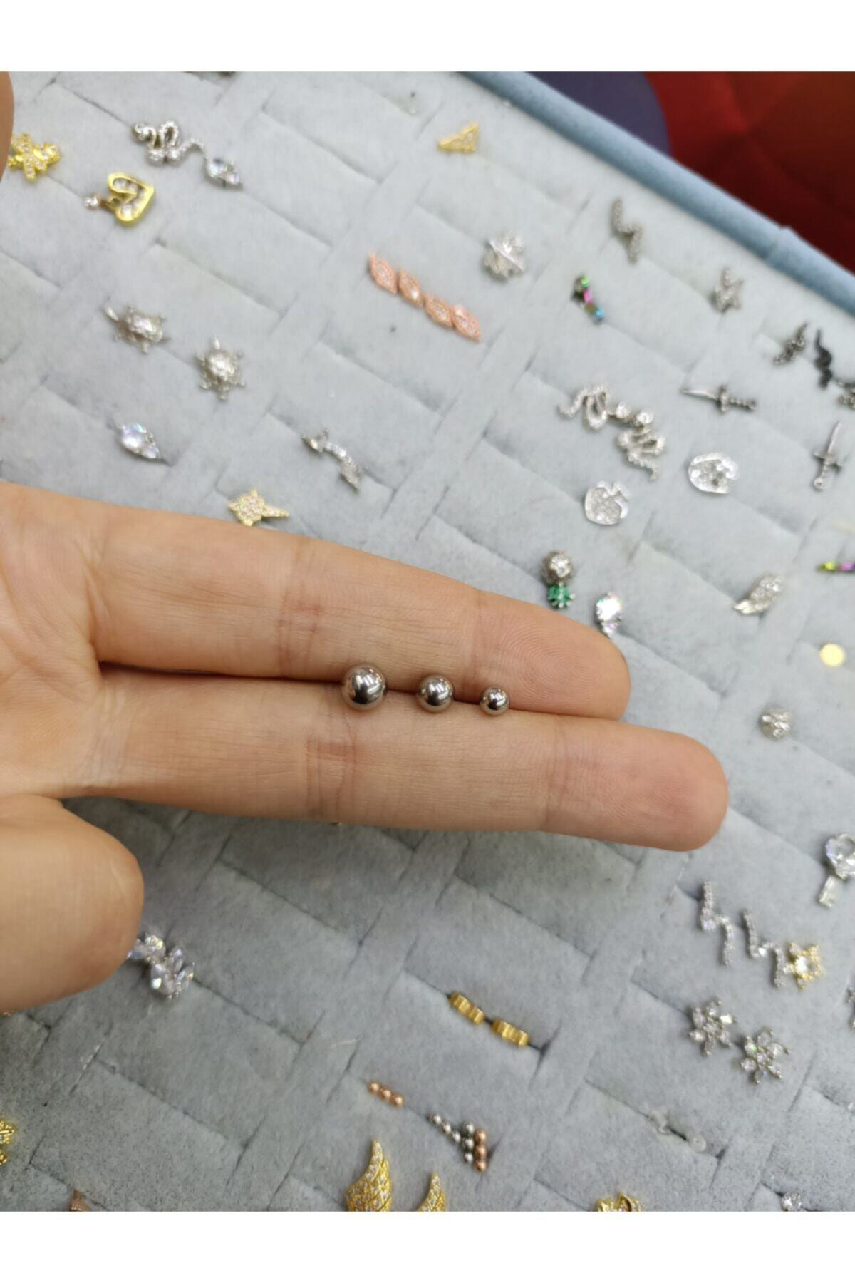 Cerrahi Çelik Gümüş Renk 3 Boy Top Küpe
