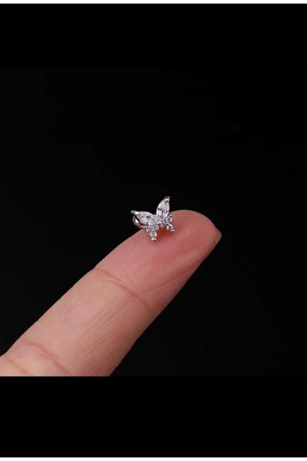 Cerrahi Çelik Gümüş Renk Kelebek Tragus,kıkırdak ( Helix) Piercingi