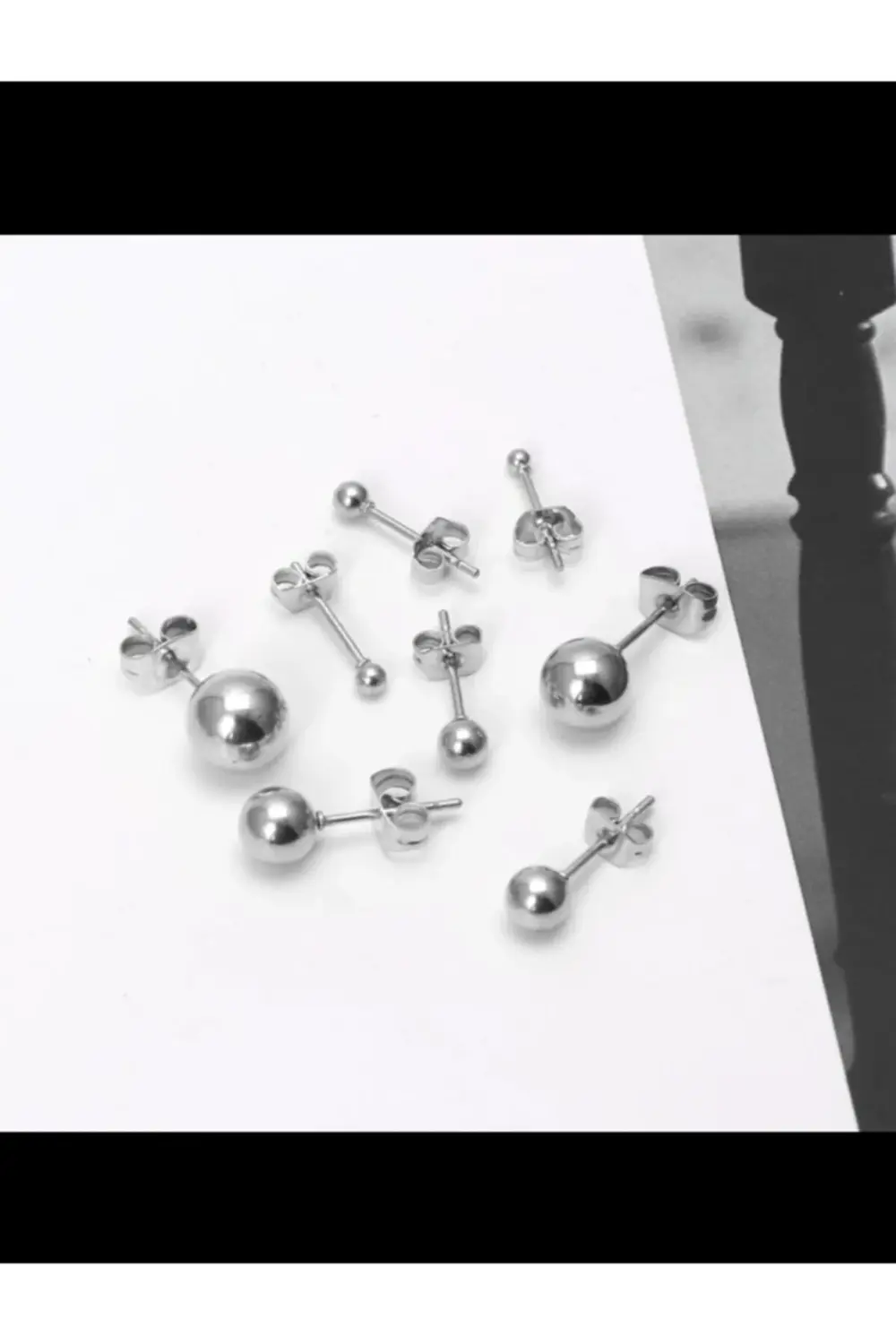 Arescollection Cerrahi Çelik Gümüş Renk 3 Boy Top Küpe