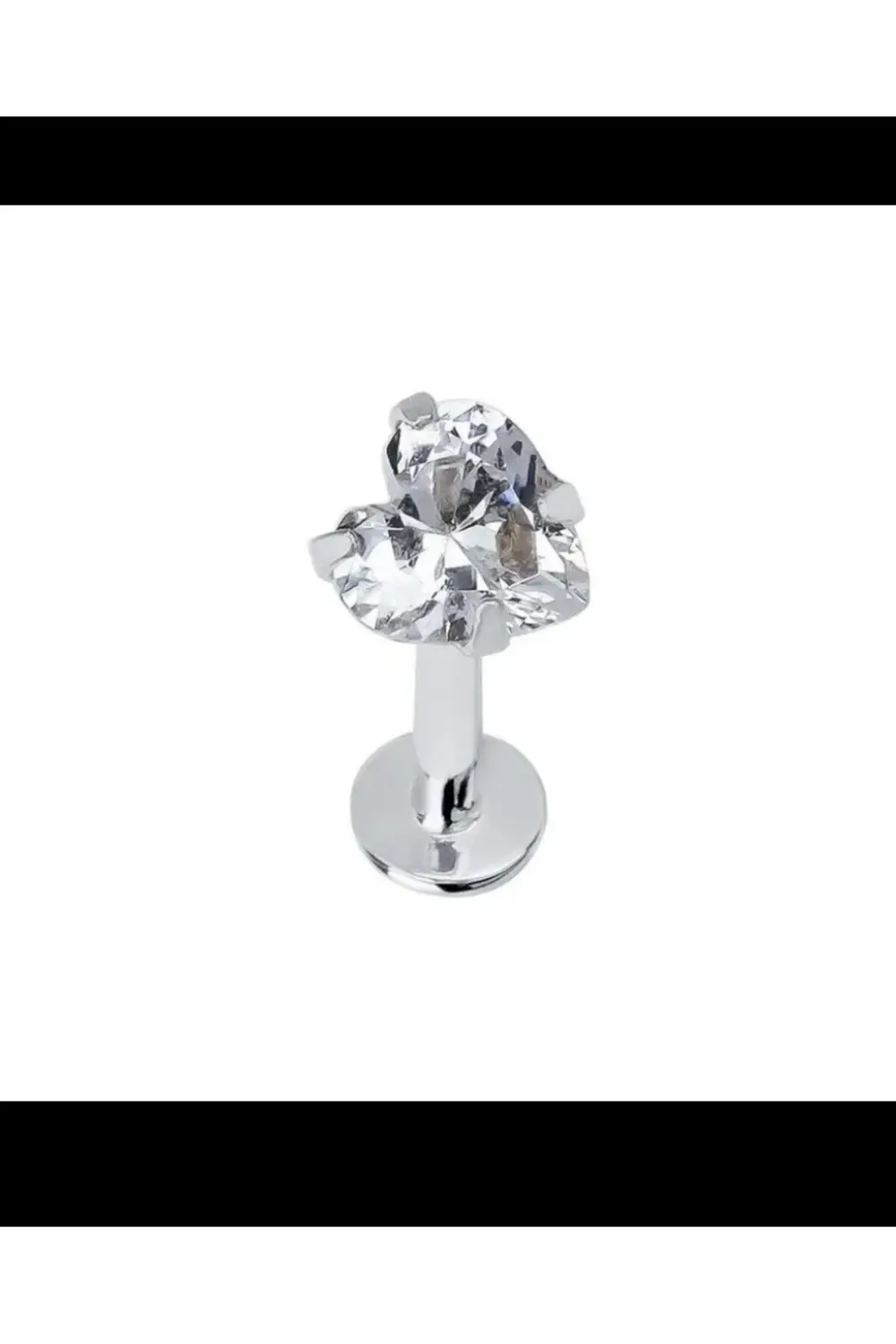 Arescollection Cerrahi Çelik Gümüş Renk Tek Taş Kalp Tragus Helix Conch Lobe Pie