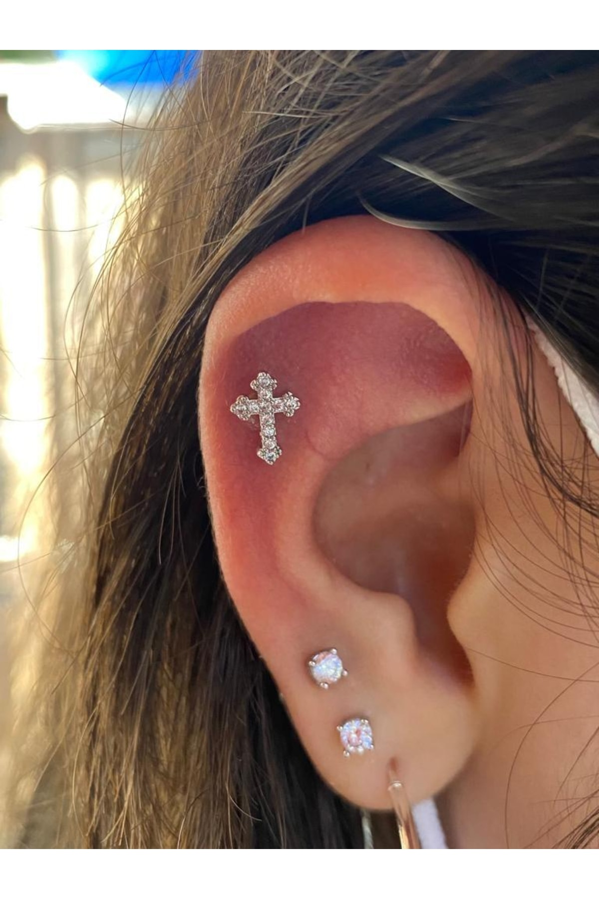 Cerrahi Çelik Haç Tragus Kıkırdak Piercing