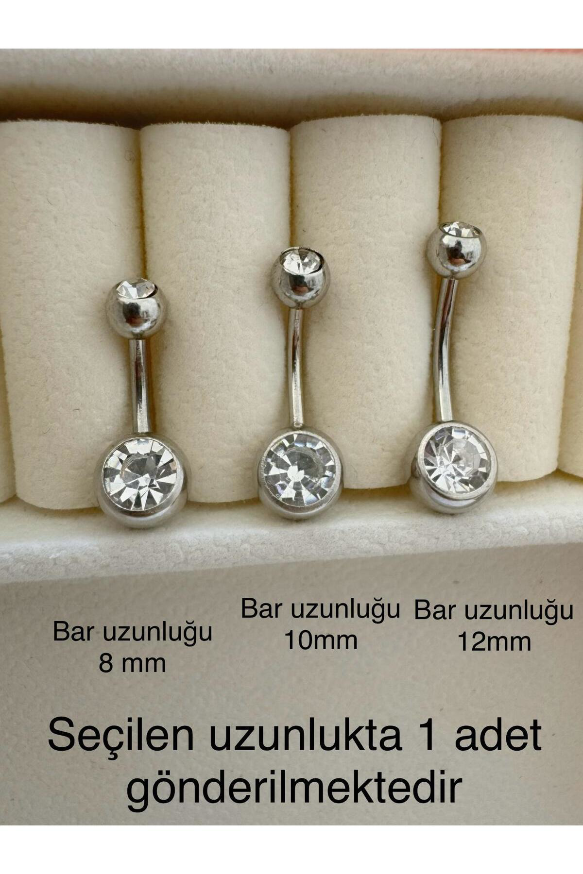 CERRAHİ ÇELİK İKİ TARAFI TAŞLI KLASİK GÖBEK PİERCİNGİ SEÇİLEN BAR UZUNLUĞUNDA 1 ADET