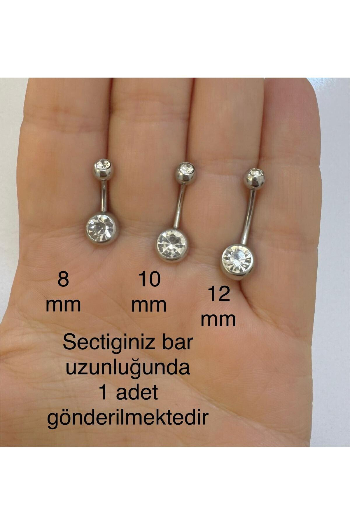 CERRAHİ ÇELİK İKİ TARAFI TAŞLI KLASİK GÖBEK PİERCİNGİ SEÇİLEN BAR UZUNLUĞUNDA 1 ADET