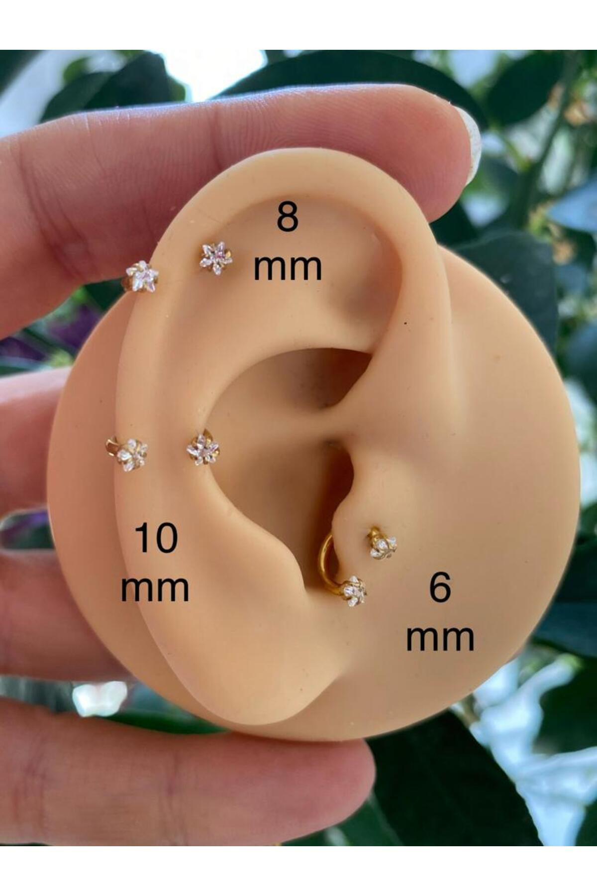 Arescollection Cerrahi Çelik İki Ucu Zirkon Yıldız Taşlı Helix Kıkırdak Tragus R